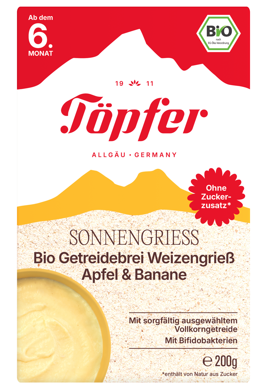 Sonnengrieß Töpfer Organic Wheat Semolina Cereal Apple & Banana
