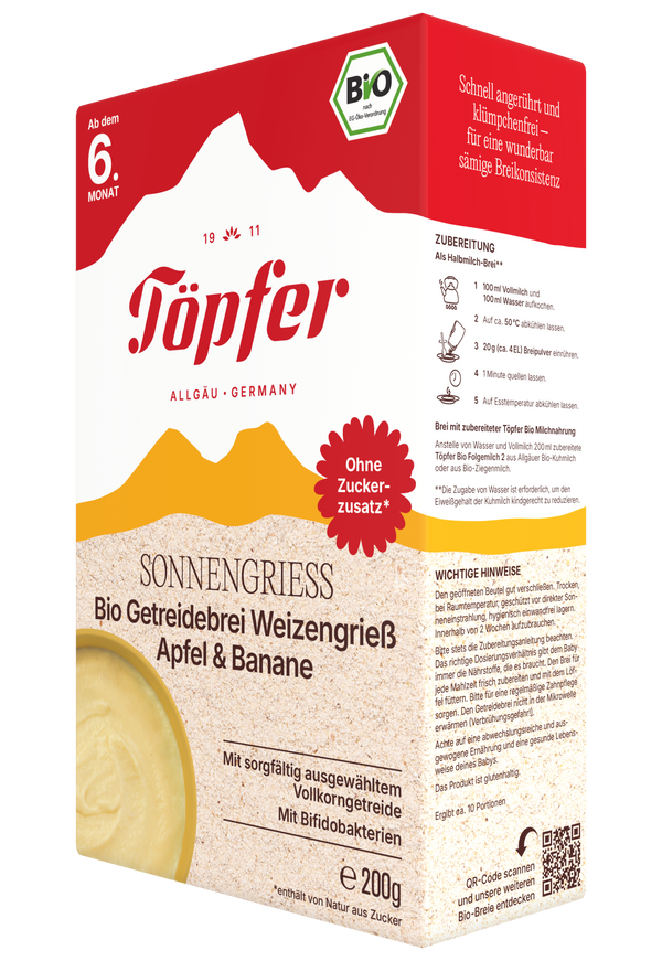 Sonnengrieß Töpfer Organic Wheat Semolina Cereal Apple & Banana