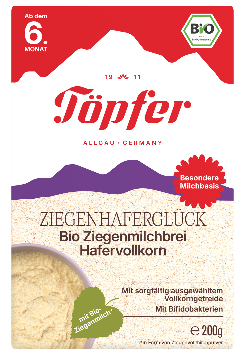 Ziegenhaferglück Töpfer Bio Ziegenmilchbrei Hafervollkortn