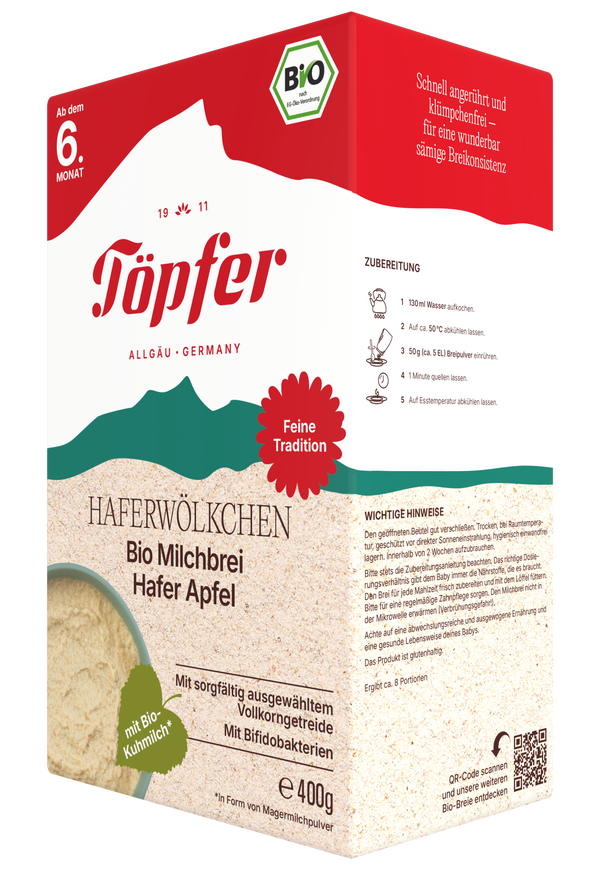 Haferwölkchen  Töpfer Bio Milchbrei Hafer Apfel